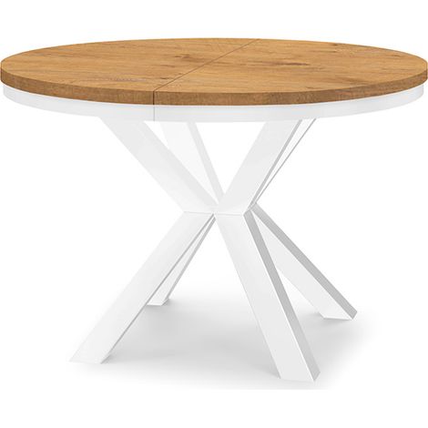 Table à manger ronde extensible RAL avec cerclage métallique, diamètre : 120 / 220 cm, couleur :Lancelot / blanc (1/4)