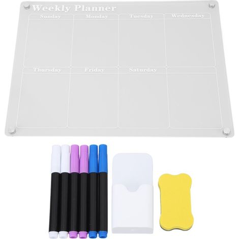 Tablero de planificación, tablero de horarios, reutilizable, tablero acrílico magnético transparente, borrable en seco con marcador y borrador para refrigerador, planificador semanal (1/5)