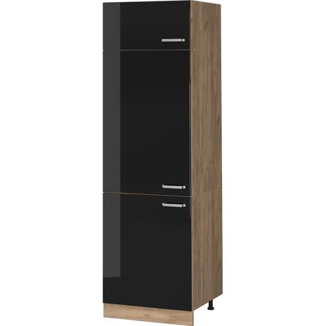 Armario para frigorífico empotrado R-Line, Negro brillo intenso, 60 cm, Vicco (1/5)