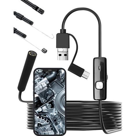 1920P HD-Endoskopkamera mit 8 LED-Leuchten, 5,5-mm-Schlangeninspektionsendoskop mit USB-, Typ-C- und Micro-USB-Anschlüssen, IP67 wasserdichte Endoskopkamera für Android-Smartphones und Computer (5 m) (1/5)