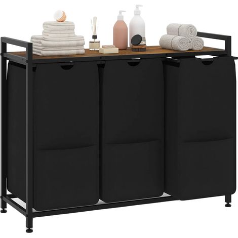 Panier à linge, design coulissant, tissu Oxford durable, Noir 3 sacs (1/2)