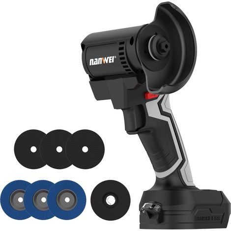 Meuleuse d'angle sans fil de 3" pour batterie 18 V, ponceuse compacte et légère, 76 mm, 0 à 15 000 tr/min pour disques à tronçonner, disques à lamelles pour couper et poncer (76 mm sans (1/5)