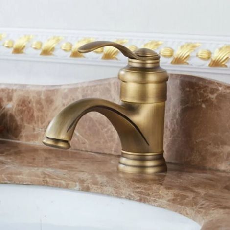 Mitigeur Lavabo Salle de Bain Robinet à Levier Unique Style Antique (1/4)
