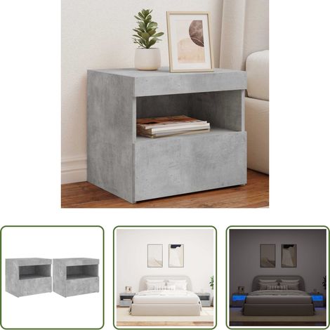 LED-Leuchten - Nachttische mit LED-Leuchten 2 Stk. Betongrau 50x40x45 cm (1/5)