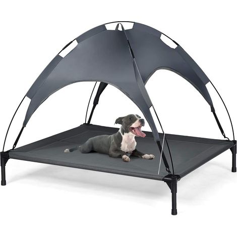 1 lit pour chien surélevé avec auvent, cadre en acier et maille textilène, niche tente extérieure pour jardin plage (1/5)