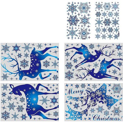Décoration de Noël autocollant amovible pour fenêtre en verre, flocon de neige bleu (1/5)
