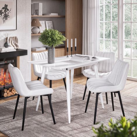 Set tavolo da pranzo Beaver, Bianco, 110 x 70 cm con 4 sedie, beige, Vicco (1/5)