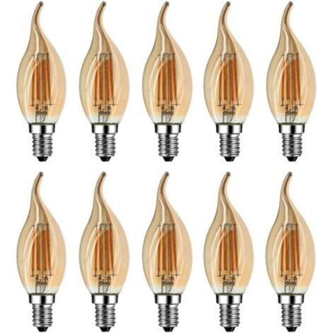 Ampoule Flamme LED E14, 4W Equivalent à Ampoule Halogène/Incandescente 40W, Blanc Chaud 2700K, Flamme Bougie LED encastrable, 360° Faisceau, IRC80, Verre marron, Lot de 10 [Classe énergétique A++]