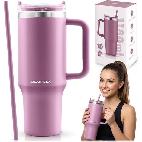 Vaso termo Berdsen con pajita, 1180 ml, color rosa (1/5)