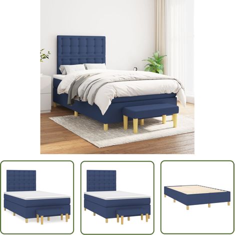 The Living Store Boxspringbett mit Matratze Blau 120x200 cm Stoff - Boxspringbett - Doppelbett - Schlafraum - Blau - Bettauflage (1/5)