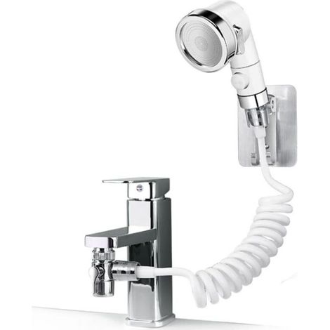 Ensemble Pommeau Douche pour Lavabo, Douchette de Salle de Bain, Tuyau Télescopique, Parfait pour Laver les Cheveux ou Nettoyer le Lavabo (Robinet pas Inclu) (Argent) (1/5)