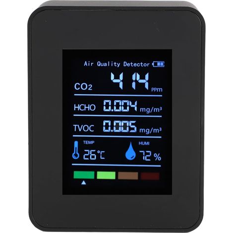 Mémètre Multifonctionnel Tester de qualité d'air Portable CO2 TVOC HCHO Détecteur pour la Chambre à Coucher avec un Affichage de Rétro-éclairage et un Câble USB (BLACK) (1/5)