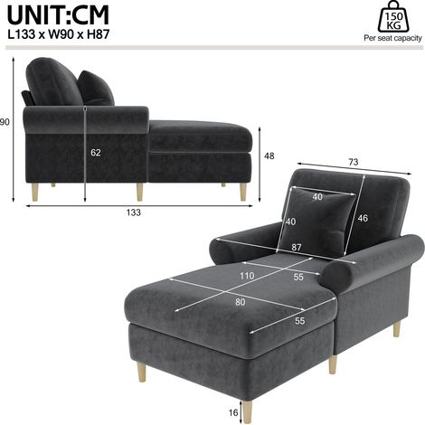 Modulares Sofa aus Samt in Grau 133 x 87 x 90 cm HOMAIRE (1/5)