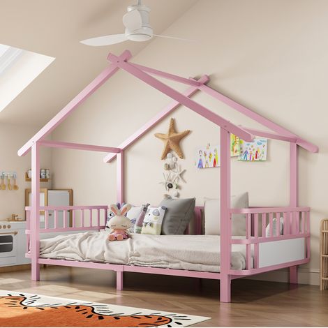 MEUBLIV Kinderbett 90x200 cm Rosa – Hausdesign mit Sicherheitsgitter, ohne Matratze (1/5)
