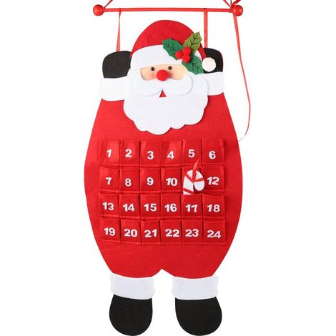 BEBUSINGOTO Calendrier de l'Avent de Noël du Père Noël, calendrier de l'Avent à suspendre en feutre 3D Compte à rebours réutilisable pour le calendrier de Noël pour les cadeaux de décorations de Noël (1/5)