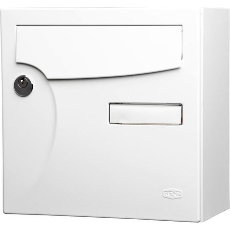 Renz – Boîte aux lettres normalisée 1 porte extérieure – Acier blanc brillant – Serrure antieffraction – Dimensions 28.5x28.5x15 cm