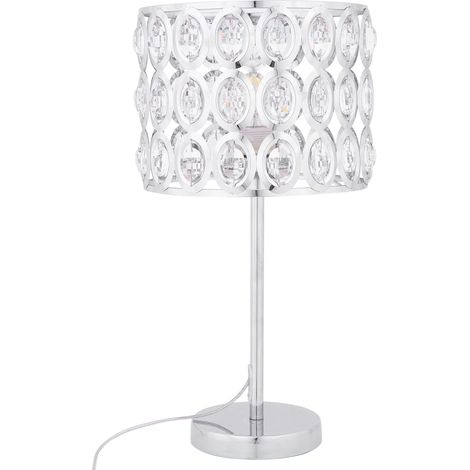 Lámpara de mesa de metal plateado 53 cm pantalla en forma de tambor de cristal calada estilo glam Tenna