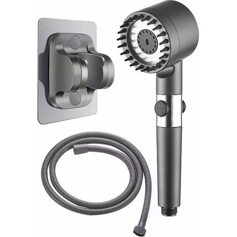 Shower Head with 1.5m Hose - High Pressure Filtered 4 Modes Large Handheld Pressurized Shower Head with Water Pause Switch - Shower Accessories - Grey