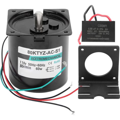 Moteur synchrone AC 110V 60W XD80KTYZ 80 tr/min, grande torsion, faible vitesse, sens horaire/antihoraire, avec support de condensateur (1/5)
