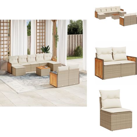 Salon de jardin avec coussins 10 pcs beige résine tressée - Ensemble Salon De Jardin - Meuble De Jardin - Salon Extérieur - Mobilier De Jardin - Chaise Longue (1/5)