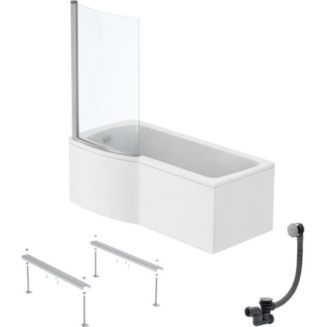 Conjunto de bañera/ducha IDEAL STANDARD Connect Air, 170 x 80 cm, apertura a la izquierda, incluye faldón, mampara fija, patas y desagüe cromado.
