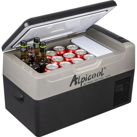 Frigorifero portatile, capacità 22 litri, intervallo di raffreddamento da -20℃ a 20℃, compatibilità con veicoli 12V/24V, dimensioni 59,8 x 32 x 33,5 cm, struttura antiurto. (1/5)