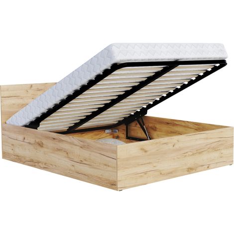 Lit coffre 120 x 200 cm Panama – Coffre de 470 litres – Sommier relevable avec vérins – Structure renforcée jusqu'à 300 kg – Chêne – Kids Literie (1/3)