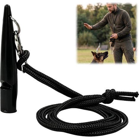 Sifflet pour Chien, Sifflet Chien Dressage avec Bande, Sifflet de Dressage à Fréquence Standardisée Son Puissant Longue Portée Accessoire Robuste pour Entraînement Chasse Sport Rappel Quotidien, Noir (1/5)