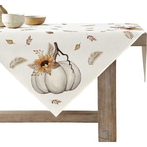 Tovaglia Centrino Tavola Autunnale Zucche Bianco 85x85 cm (1/5)