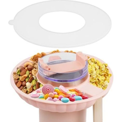 Stanley Cup 40 oz Snack Bowl, 4-Compartment Silicone Tray with Lid, Quencher Compatible Accessory, for Candy, Fruit, Nuts (Pink) (1/5)