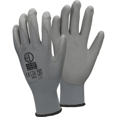 ECD Germany 1x Par Guantes de Trabajo con Revestimiento de PU Talla 10-XL Nylon Gris Manoplas de Protección Ideal para Constructores Mecánicos Construcción Jardinería Antideslizantes y Resistentes