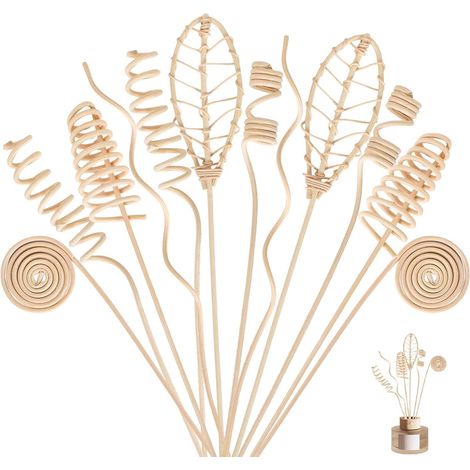 Lot de 12 Bâtons Diffuseurs en Bois de Rotin, Diffuseur De Parfum en Rotin Recharge De Fleurs De Remplacement, 6 Formes de Rechange pour Diffuseur D'huile de Parfum de Chambre, Bureau (1/5)