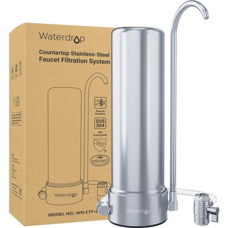 Waterdrop WD-CTF-01 Système de Filtration de Comptoir en Acier Inoxydable à 5 Etapes, Filtre à Eau de Robinet de Longue Durée, Réduction du Chlore, Métaux Lourds, Mauvais Goût (1 Filtre Inclus) (1/5)