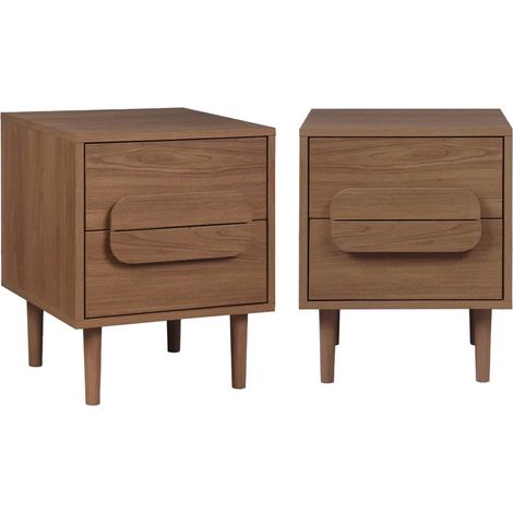 sweeek - 2er-Set Vintage-Nachttische im Holzlook mit 2 Schubladen