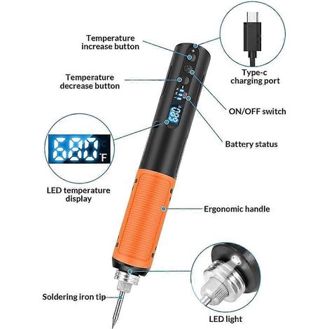 Kit de fer à souder sans fil USB à affichage numérique, stylo à souder portable rechargeable par USB, outil de soudage électronique (1/5)