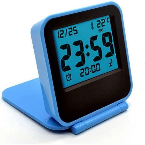 Mini réveil numérique de voyage avec veilleuse LCD, alimenté par piles, portable. (1/2)