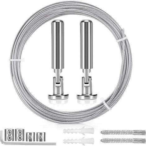 5m Tringle à Rideaux Kit, Câble en Acier pour Rideau, Fil de Suspension en Acier Inoxydable pour Accrocher Photos, Rideaux de Douche, Corde à Rideau, Décoration Murale d'art de Pépinière