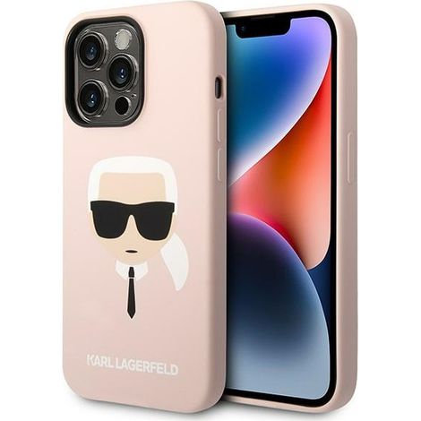 Custodia rigida per iPhone 14 Pro Max 6.7" Karl Lagerfeld KLHMP14XSLKHLP rosa chiaro/rosa chiaro in silicone con testa di Karl e MagSafe (1/5)