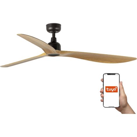 Faro Outwood Grand ventilateur de plafond à 3 pales, marron foncé, bois de chêne, système intelligent Tuya (1/3)