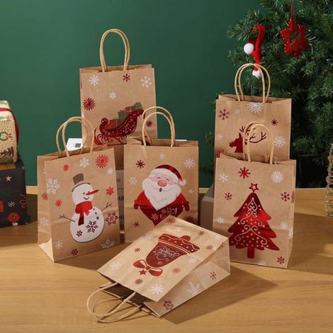 Sacs Cadeaux Noel - Papier Kraft - 24 Pièces - 15 x 8 x 21 Cm - Réutilisables - Pour Fêtes Et Cadeaux (1/5)