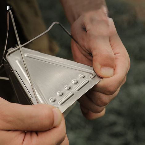 Zusammenklappbarer Kaffeefilterhalter aus Edelstahl für Camping, Trichter mit Ständer, silberner Filterschneider (1/3)