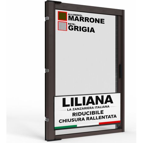 Zanzariera a Rullo "LILIANA" L 150 x H 250cm Laterale Riducibile per Porta Finestre Con Chiusura Rallentata e Magnetica - Marrone RAL8017 con Rete in Fibra di Vetro Grigia - Made in italy