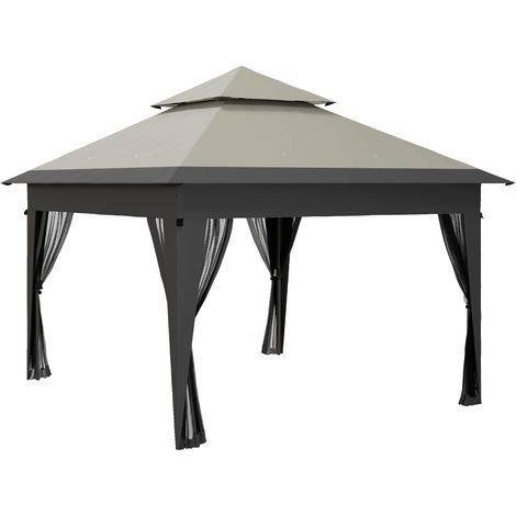 3 x 3(m) Pop Up Gazebo with Mosquito Netting, 1 Person Easy up Marquee Party Tent with 1-Button Push, Double Roof, Carry Bag, Sandbags, Height Adjustable Instant Shelter, Grey