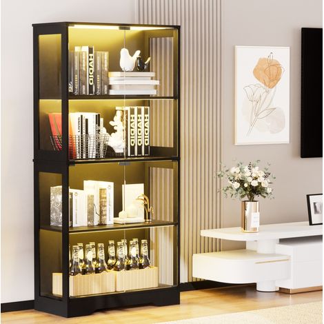 Schwarze Glasvitrine 80 x 35 x 165 cm mit LED und intelligentem Sensor HAVRYA (1/5)