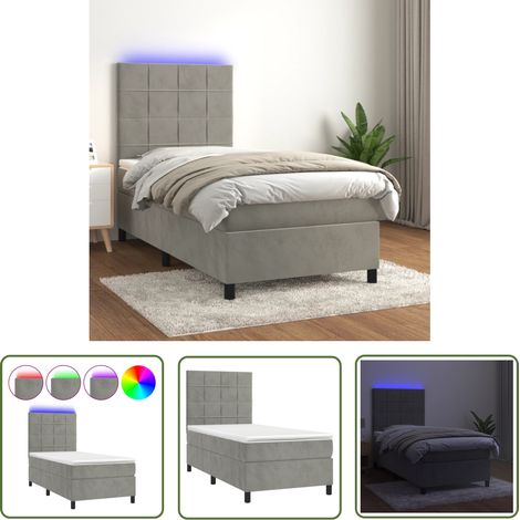 The Living Store Boxspringbett mit Matratze & LED Hellgrau 90x200 cm Samt - Boxspringbett - Doppelbett - Samtbett - Luxusbett - Himmelbettwäsche (1/5)