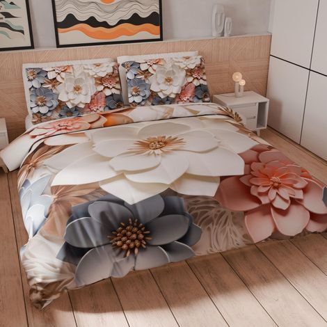 Housse de Couette 1 Place 140x200 cm 1 Taie 63x63 cm Incluse, Parure en Microfibre Imprimée Floral 05 1 (1/5)