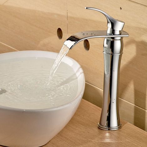 Grifo mezclador de lavabo redondo moderno YMYNY con caño alto y caño largo para baño (1/5)