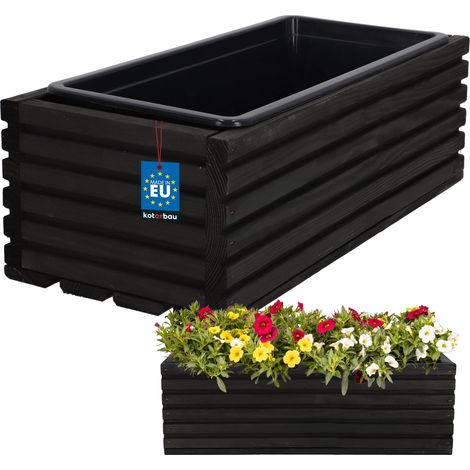 KOTARBAU® Fioriera da giardino in legno per terrazzo con inserto, nera, 44 x 20 cm