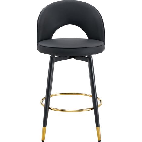 Tabouret de bar pivotant 360° noir avec assise en PU et pieds métalliques dorés - lot de 2 (1/5)