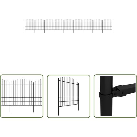 Gartenzaun Schwarz - vidaXL Gartenzaun mit Speerspitze Stahl 1603,5 x 200 cm Schwarz - Gartenzaun 15.3 m (1/5)